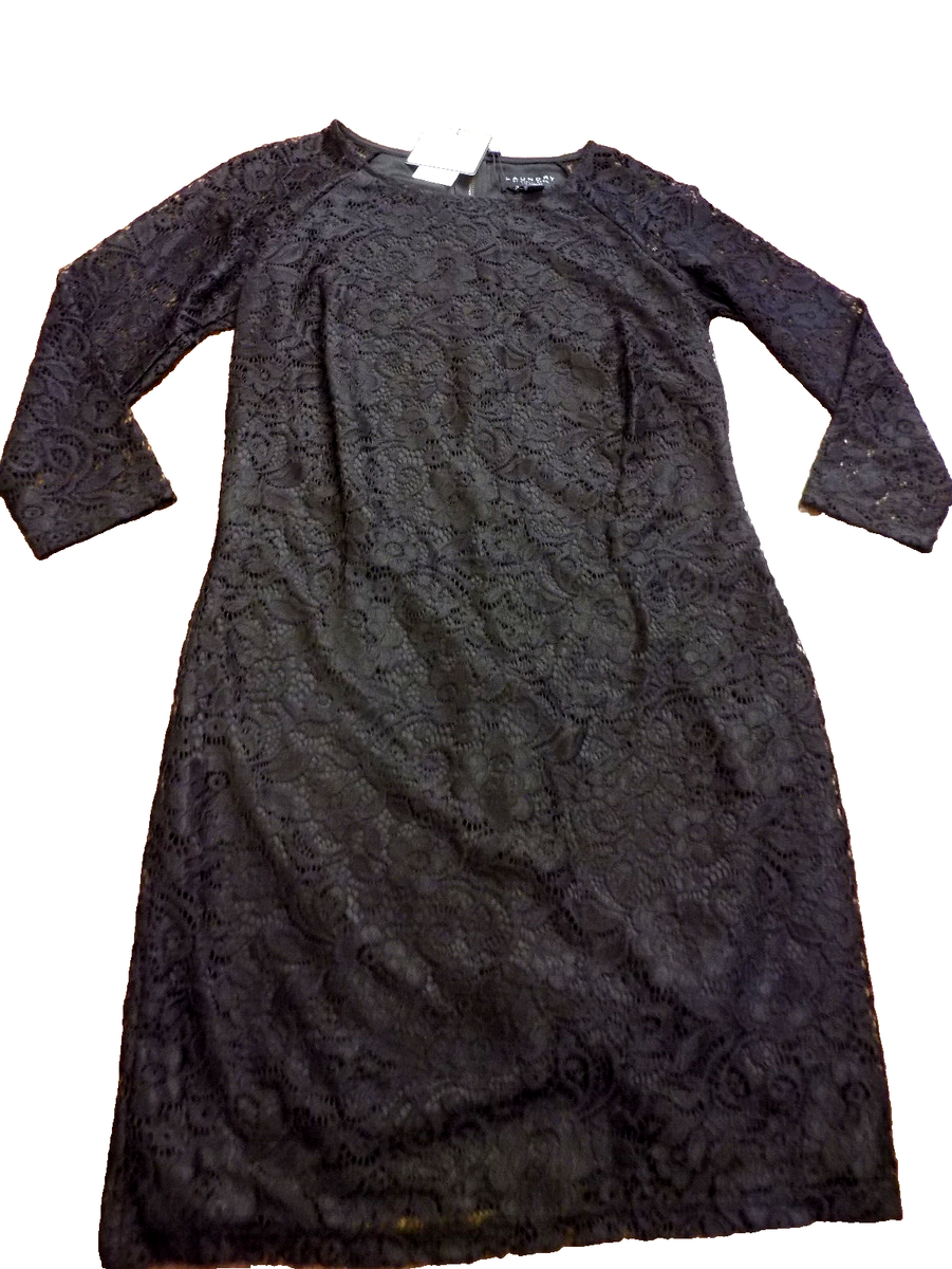 NWT Laundry by Shelli Segal Lace 3/4 Sleeve Shift Black Dress Sz 4 Lined  $168 | eBay