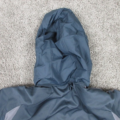 Adidas Jacket Mens Medium Gray Track Windbreaker 3 Stripe Packable Hood Outdoor - Picture 8 of 12