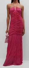 $445 Ganni Women's Pink Stretch Lace Halter Maxi Dress Size 44