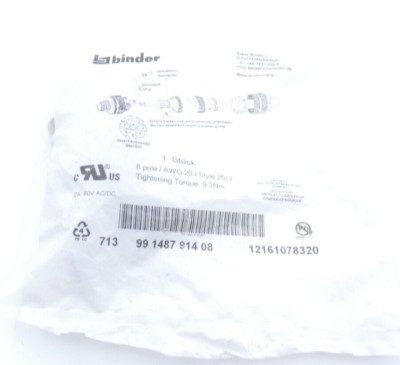 Binder 8 pole/AWG 20/ Style 2517 Tightening Torque: 0.2Nm 99148791408