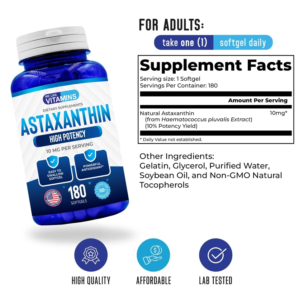 Nueva cápsula blanda de astaxantina 10 mg - 180 cápsulas - Mejor valor nos gustan las vitaminas Foto 3 de 4