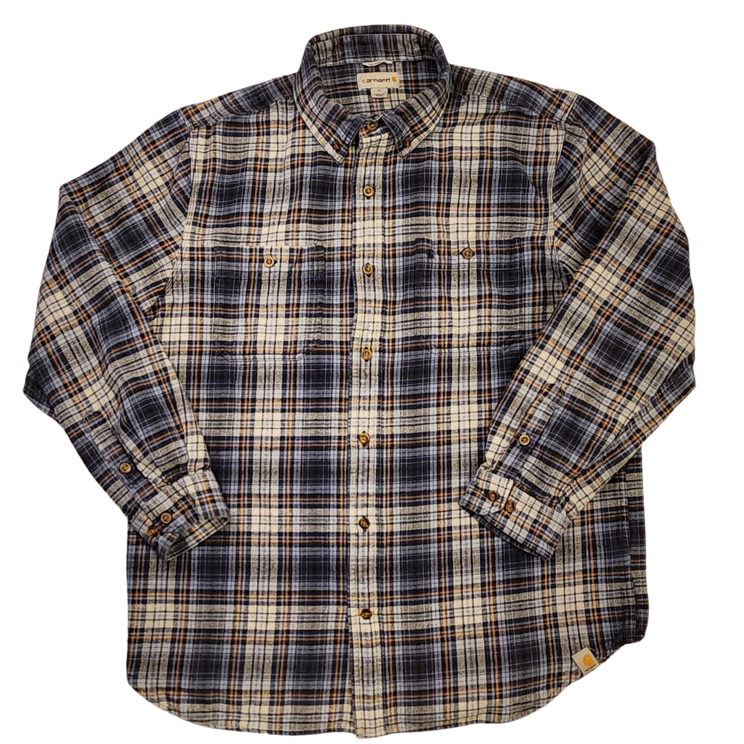 Carhartt Flannel Shirt Mens XL Blue Plaid Workwear