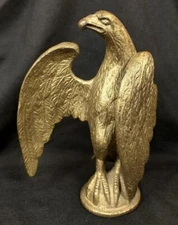 RARE ANTIQUE BRASS EAGLE FLAG POLE TOPPER FINIAL with FOLDED WING in MEMORIAL