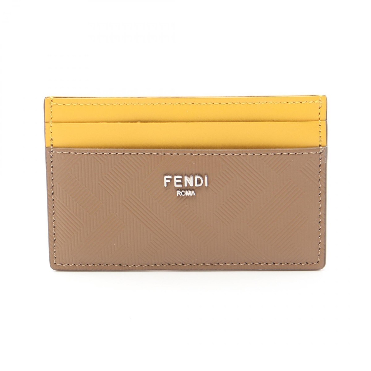 フェンディ レザー シャドウ カードケース 7M0347 FENDI shadow Card Case 7M0347AJF4F1F2S leather Brown Yellow