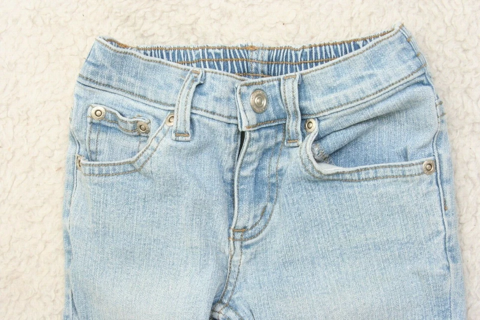 Pantalones de mezclilla azules para niñas 4 cuatro 20" cintura X 17 entrepierna algodón ramio floral Xhilaration M9 Foto 4 de 4