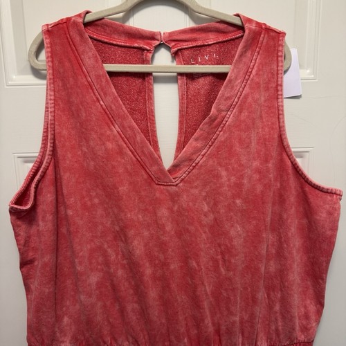 Livi Lane Bryant Red Cropped Jumpsuit French Terry Acid Wash Casual Lounge 26/28 - Picture 3 of 9
