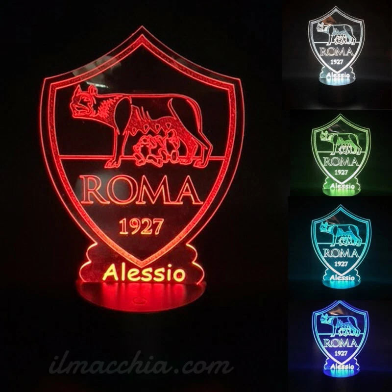 Lampada led multicolore squadra di Calcio Roma personalizzata con nome