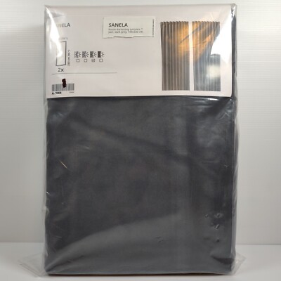 IKEA Sanela Curtains Dark Grey Velvet Cotton 1 Pair 55 x 98'' 140 x 250cm New