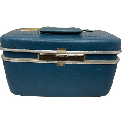 Vintage Samsonite Horizon Blue Train Case Hard Luggage Carry On