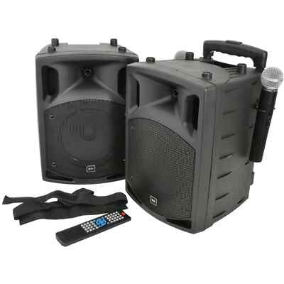 QTX PAV8 Tragbares PA-Set mit kabellosen Mikrofonen Bluetooth USB/SD & DVD-Player