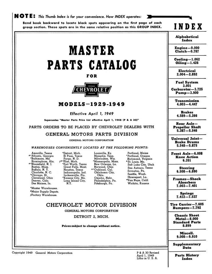 1929 - 1949 Chevrolet Master Parts (Six-Cylinder Models) Catalog - Image 2 of 4