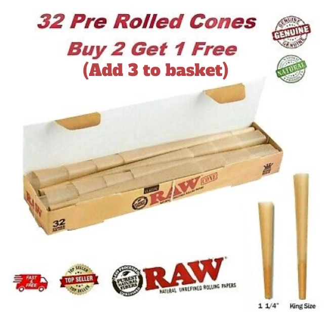 RAW Classic/Organic King Size Pre Rolled Cones Mega Pack 32 Rolling Papers