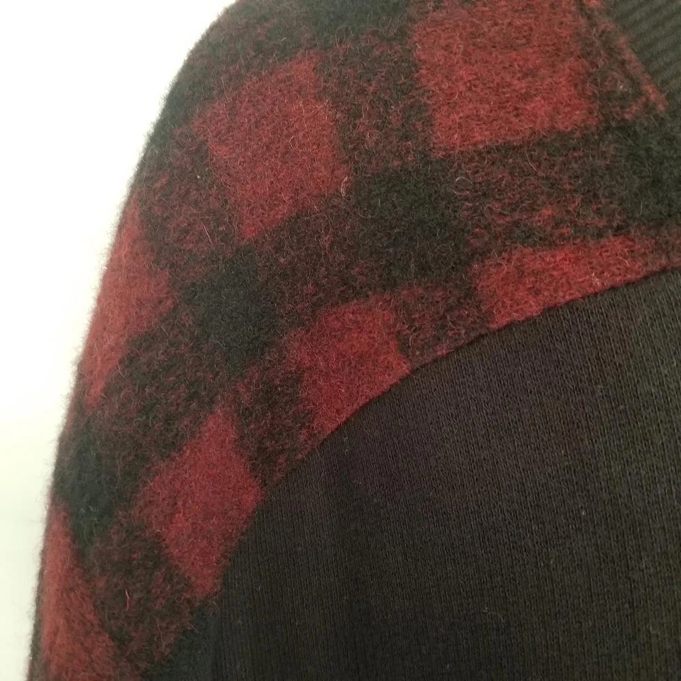 Ruff Hewn Wool Buffalo Plaid Check Crewneck Sweater 1X Plus Black Burgundy Red - Image 4 of 4