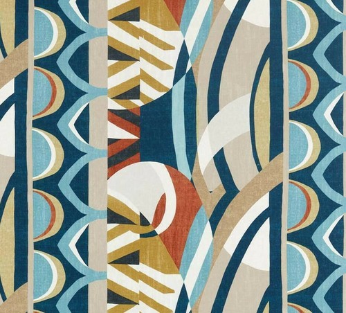 HARLEQUIN CURTAIN FABRIC DESIGN "Atelier" 1.6 METRES INKY/SKY/STONE COTTON - Picture 3 of 5