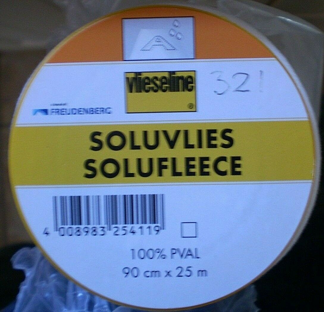 Vilene Solufleece Water Soluble Embroidery Backer.  Whole 25m Bolt.