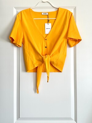 NWT SANDRO Short Sleeve Tie Front Cropped Tee in Orange Size 2 $150.