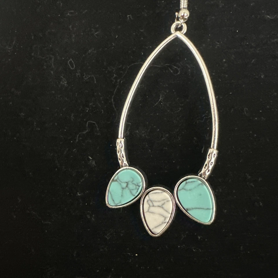 J CREW Turquoise White Crackle Stone Earrings BRAND NEW BID 4 CHARITY❤️306x2 - Image 4 of 4