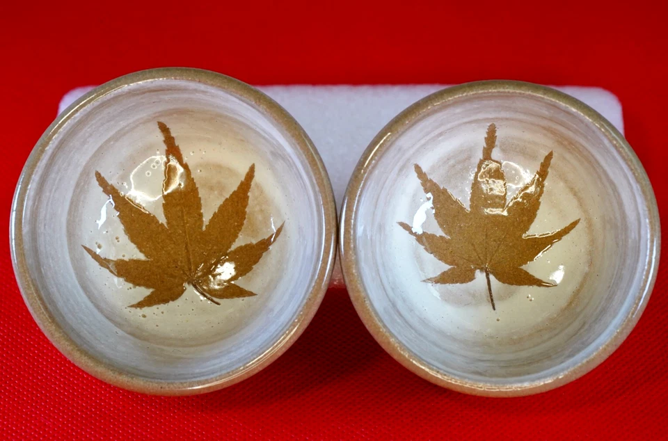Редкий Японский Храм Киото Миосинджи 2 чашки Глазурованный с Настоящим Кленом Y438-2 - Изображение 2 из 4