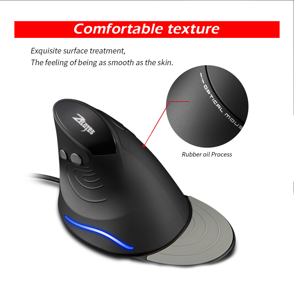 ZELOTES Gaming Mouse Upright Optical Mouse Wired 6 Button LED Desktop