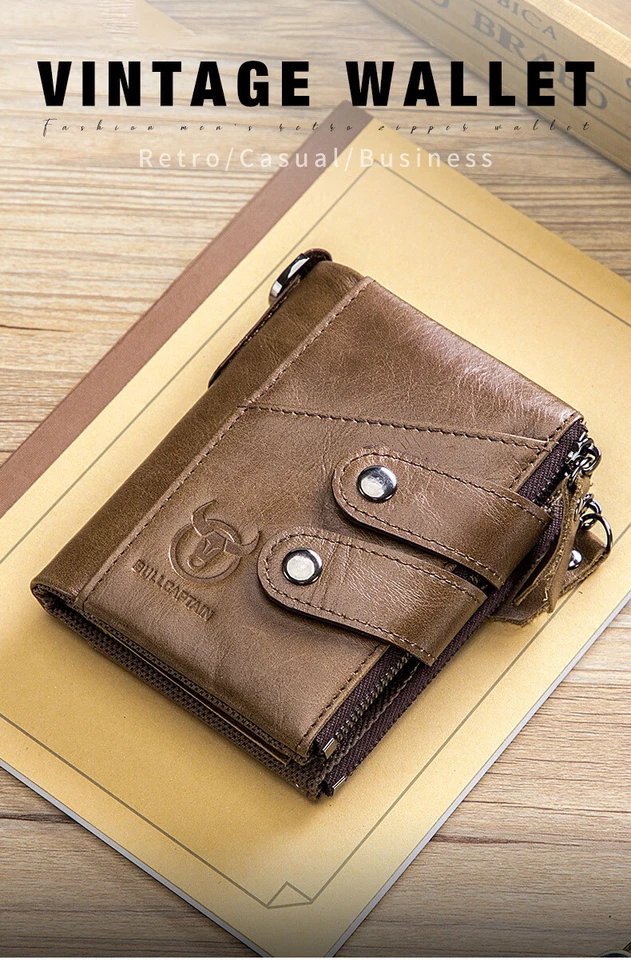 Vintage men's cowhide rfid wallet with lock zipper business casual card case - Image 2 of 4