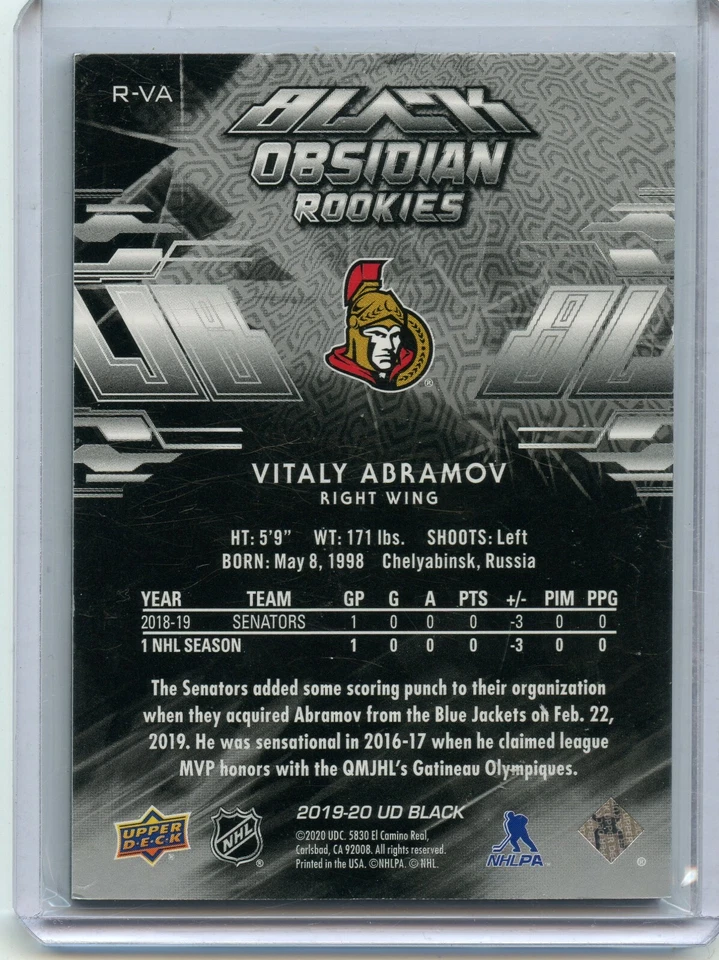 2019-20 UD Black Obsidian Rookies #R-VA Vitaly Abramov 185/299 - Image 2 of 2