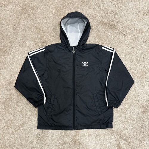 Y2K Vintage Adidas 3 Stripe Full Zip Windbreaker Jacket Youth Large