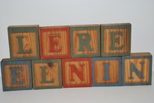 Vintage Group 9 Wood Blocks ABC Alphabet Letters
