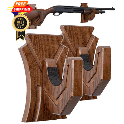 TESLYAR Rifle Wall Mount - Futuristic Gun Hooks, Wooden Rack for Brown