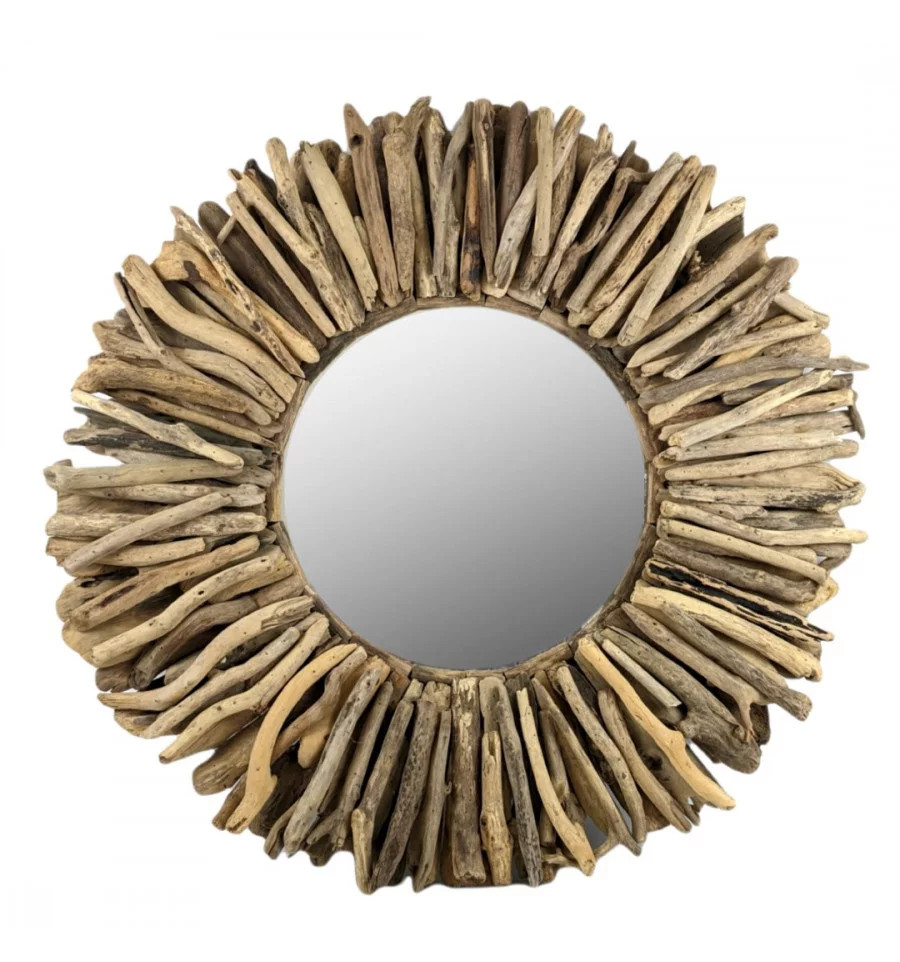 Miroir rond bois flotté 80cm conçu à la main pour décoration d'exception