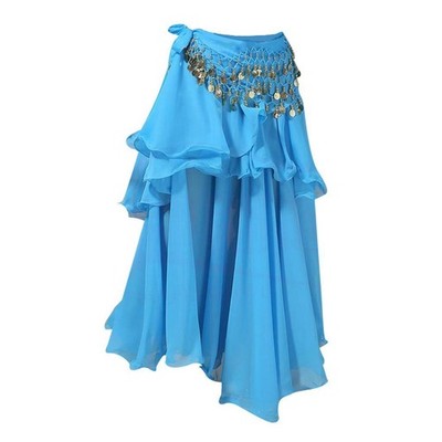 Bauchtanz Rock für Damen, Chiffon Kleid mit Taillenkette, mehrfarbig, 85 cm