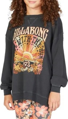 BILLABONG Makin Waves Sweatshirt S Washed Black Retro Graphic Oversized 100% Cot
