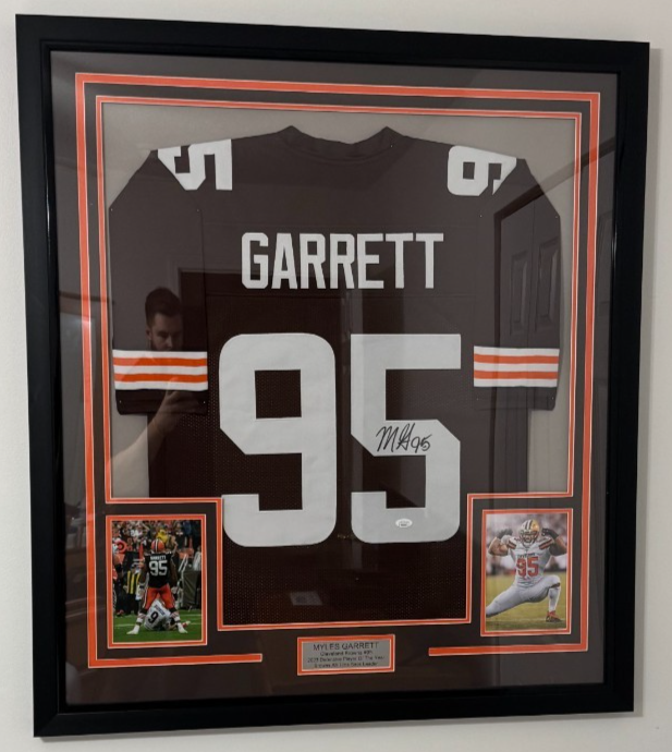 Myles Garrett Autographed Signed Cleveland Browns Auto Jersey JSA Certification Framed 2 Photos Certified 