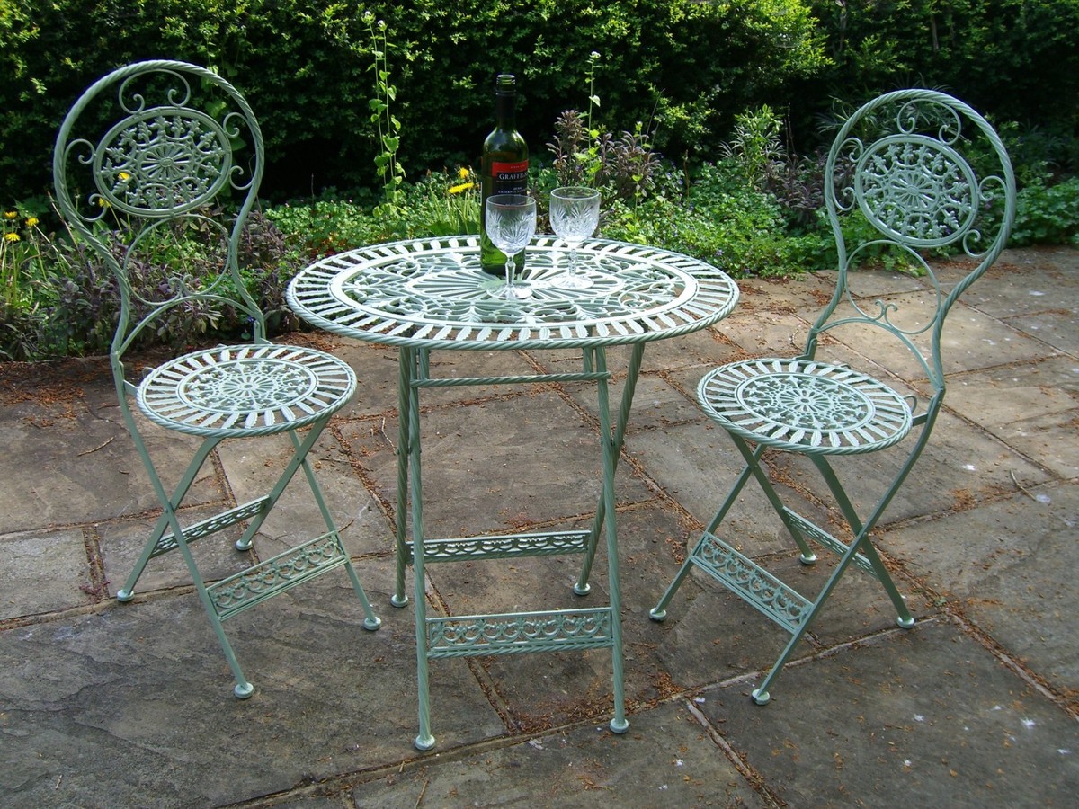 Cast Wrought Iron French Style Patio Bistro Set Folding Chairs