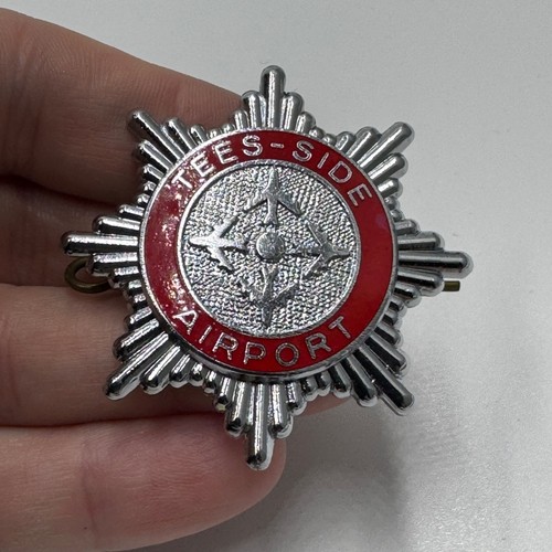 Vintage Teesside Tees-Side Airport Fire Service Cap Badge Enamel Silver Hat Pin