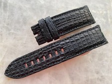 24mm/22mm Black Alligator Crocodile Print Leather Watch Strap Band