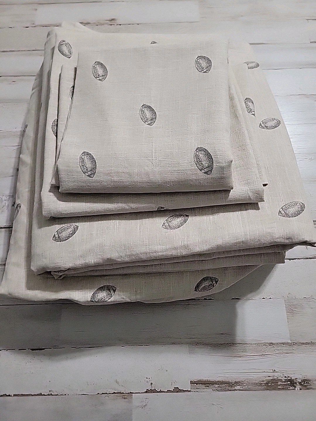 Pottery Barn Teen Heritage Football Organic Queen Sheet Set 4 pc 