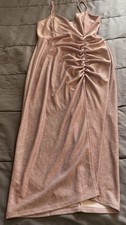Windsor Pink Glitter Ruched Bodycon Midi Spaghetti Strap Dress Size M