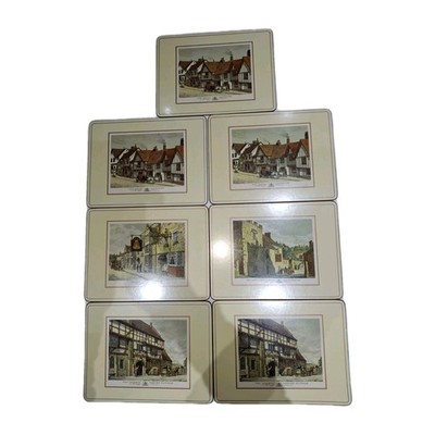 Vintage Pimpernel Kork Rückseite Platzsets ''Old English Inns'' Kunst Design 7er Set