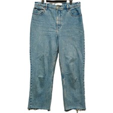 Abercrombie Fitch 90s Straight Ultra High Rise Jeans Womens 31 12 Distressed Hem