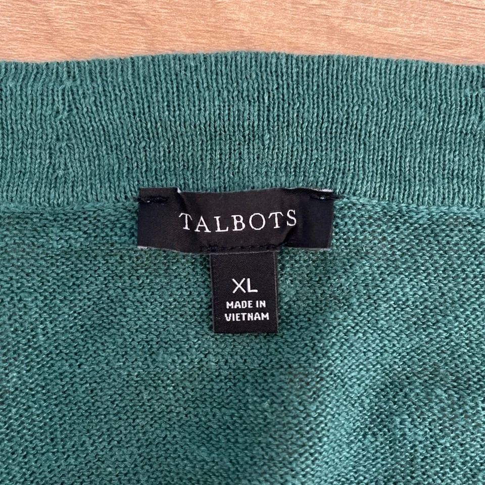 Cárdigan suéter verde manga 3/4 100 % lino talla XL ligero Talbots para mujer Foto 3 de 4