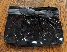 VTG  80s  90s Bag Bazaar 10.25  x 7  Black Patent Leather Bow Clutch Han