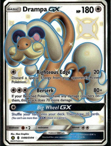 Drampa GX Shiny Holo Rare Hidden Fates Shiny Vault SV80/SV94 Colorless Pokemon C