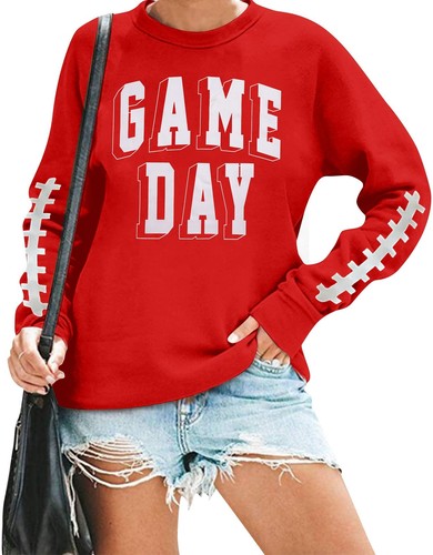 Women Game Day Sweatshirt Football Fan Game Day Shirt Letter Print Long Sleev...