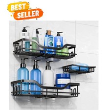 3-Pack Shower Caddy with Soap Holder, Adhesive Rustproof No-drill Strudy Load...