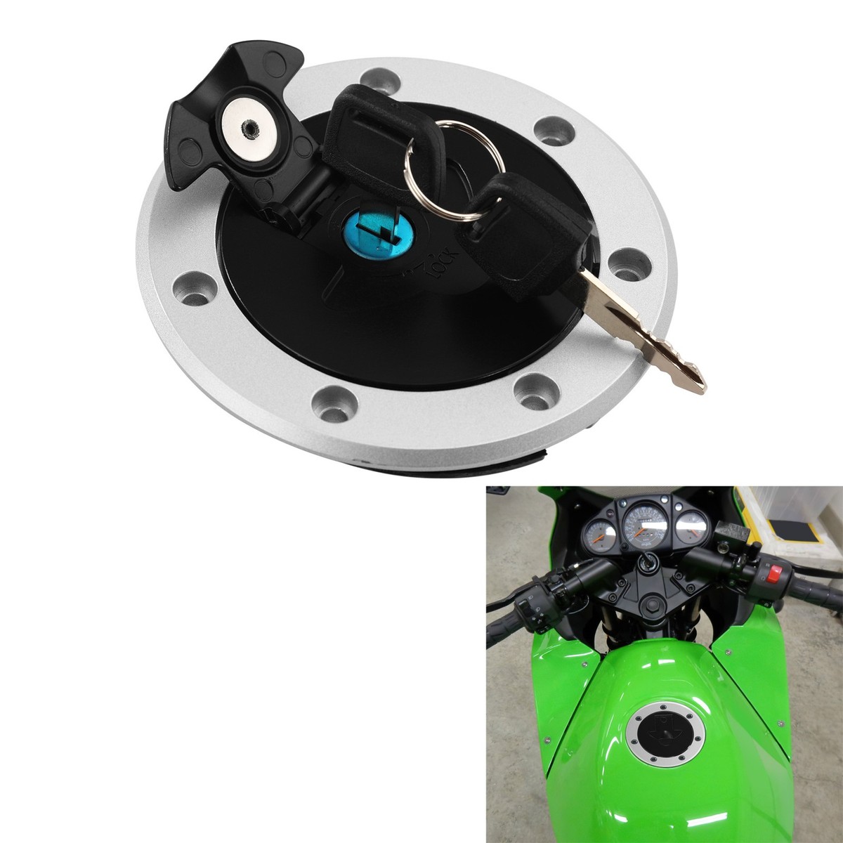 Fuel Gas Tank Cap Cover & Key Fit For Kawasaki ZX6R ZX7R