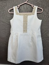 Janie And Jack Girls 2T Cotton Ivory Dress With Gold Embroidery