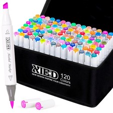 Alcohol Markers, 120 Colors Chisel  Brush Tip Coloring Markers Set, Double T...