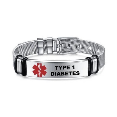 Typ 1 Diabetes Edelstahl medizinischer Alarm verstellbares Armband graviert UK