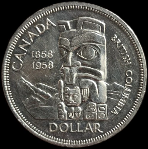 1958 Canadian 80% Silver Dollar Death Dollar 100th Anniversary British Columbia