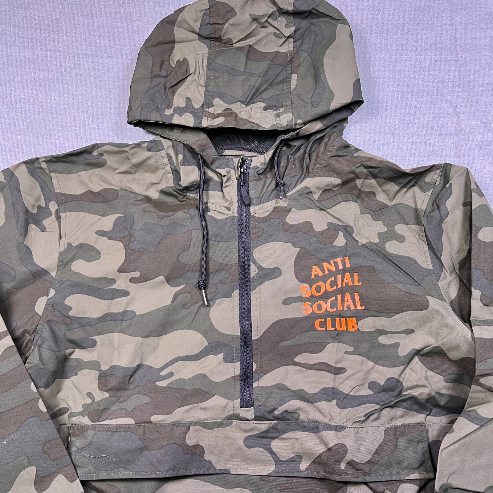 Anti Social Social Club Mens Green Orange Logo Camo Anorak Jacket Size XL - product detail image 4